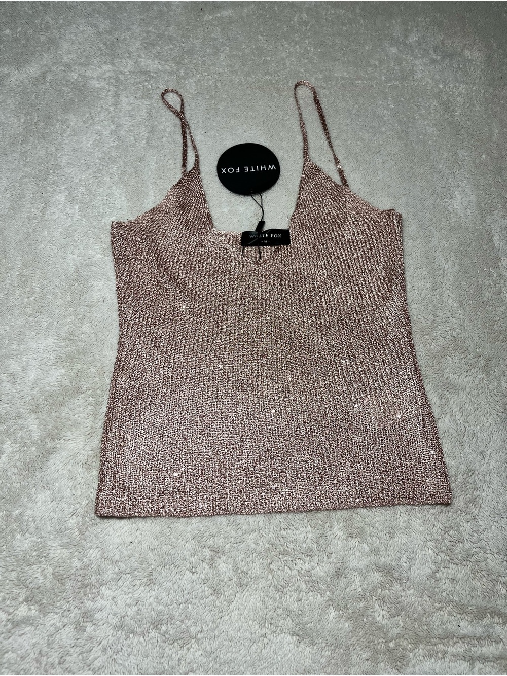 White Fox Boutique Rose Gold Shimmer Knit Camisole